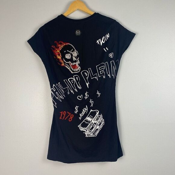 PHILLIP PLEIN ROUND NECK SS RHINESTONE GRAFFITI T-SHIRT - Picture 3 of 11